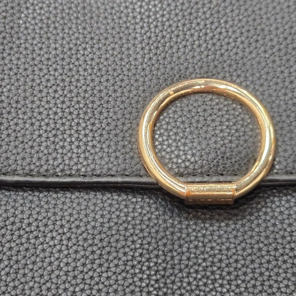 Black Pebbled Faux‎ Leather Convertible Backpack Satchel Rose Gold Ring Detail